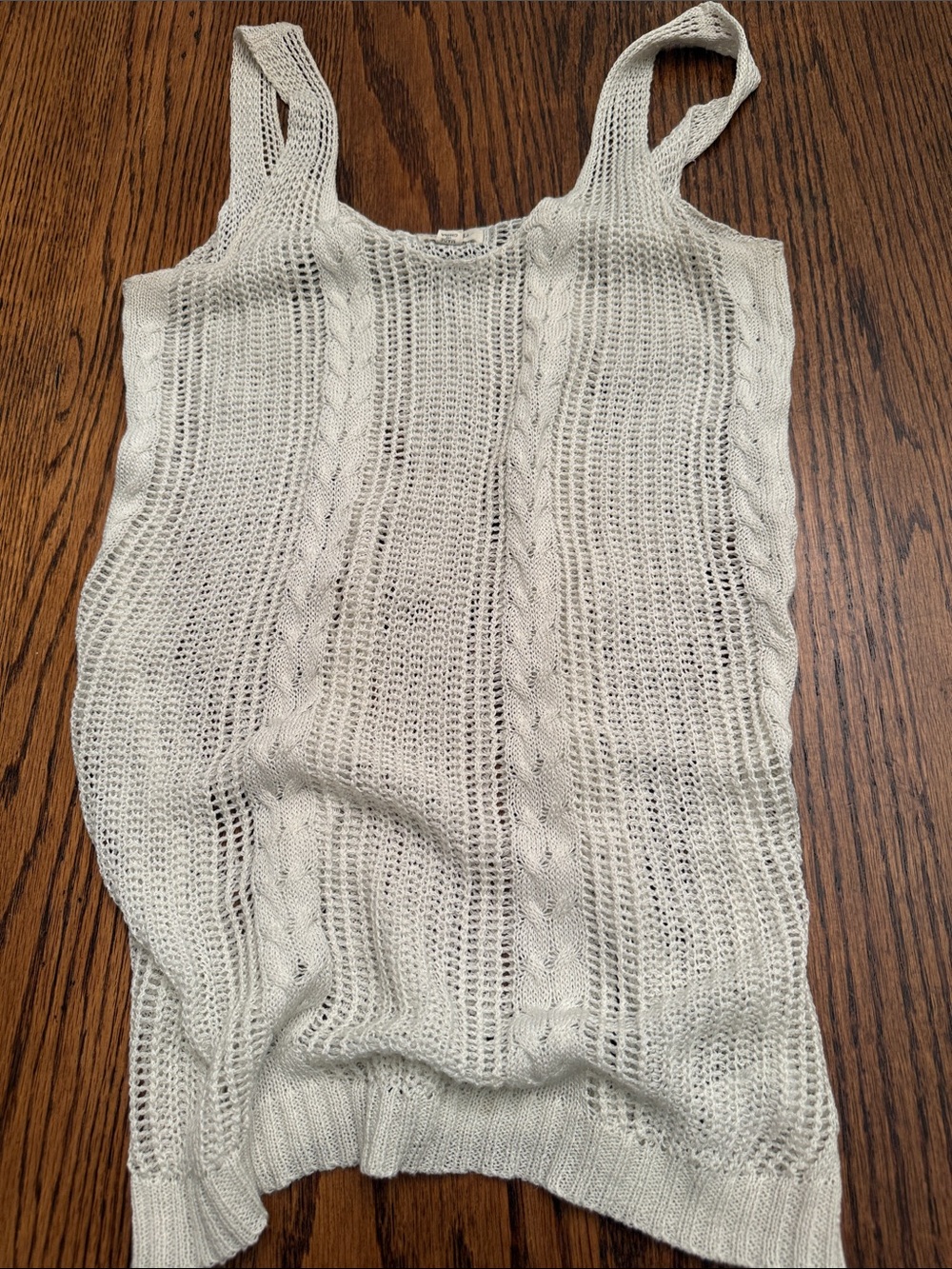 POL Cable Knit Sweater Tank Small Oatmeal Open Knit Boho Layering Top